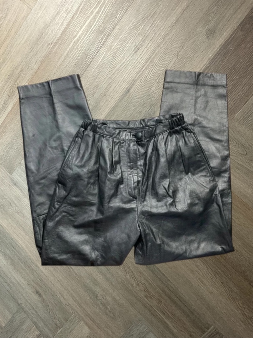 Vintage 80s Avanti Leather High Waisted Pleated Tapered‎ Pants Womens 8 Black